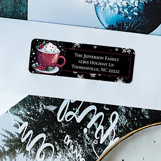 Etiqueta Copa de navidades de chocolate caliente personaliz (Christmas Cup of Hot Chocolate Personalized Address Label)