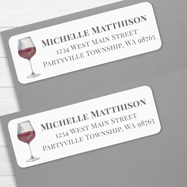Etiqueta Copa de Vino Dirección de Devolución Simple (Wine Glass Simple Return Address label)