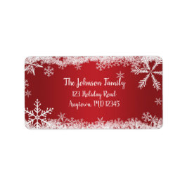 Etiqueta Copia de Copos de Nieve Rojas y Blancas Tarjeta de