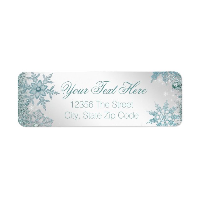 Etiqueta Copia de Nieve Azul Turquesa Elegante (Frente)