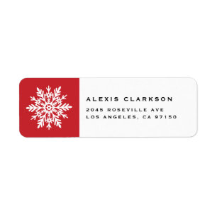 Etiqueta Copo de Nieve Caprichoso Blanco Navidad Roja