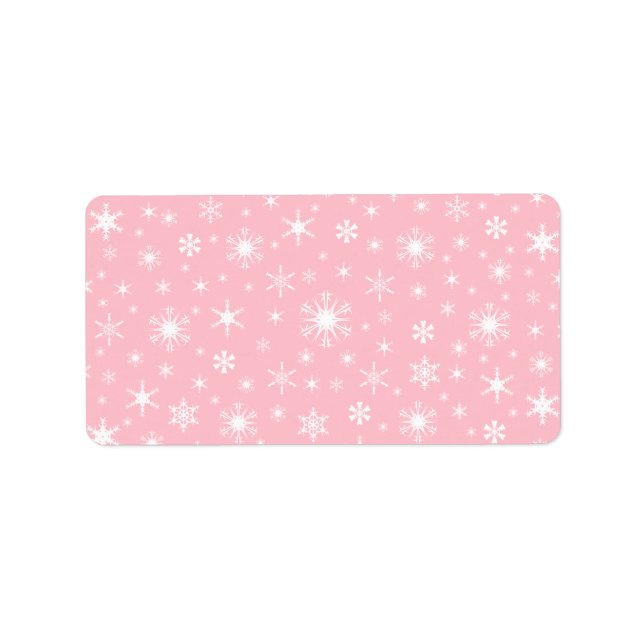 Etiqueta Copos de nieve - Blanco sobre rosa (Frente)