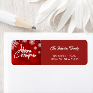 Etiqueta Copos de Nieve de Navidad Rojos y Blancos Elegante