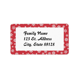 Etiqueta Copos de nieve en fondo rojo