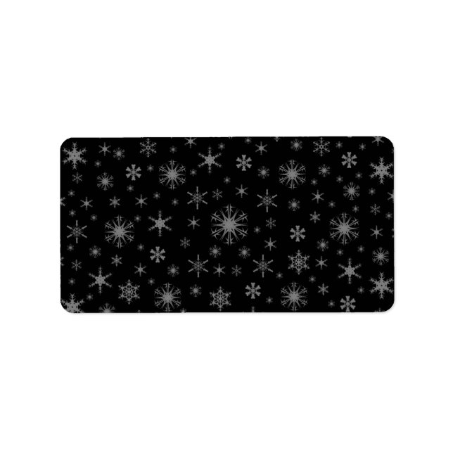 Etiqueta Copos de nieve - Gris sobre negro (Frente)
