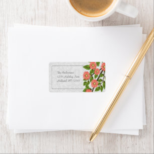 Etiqueta Coral Daisy Damask Return Address Labels