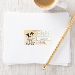 Etiqueta Coral Damask Vintage Bird Cage Air Mail Poema de a