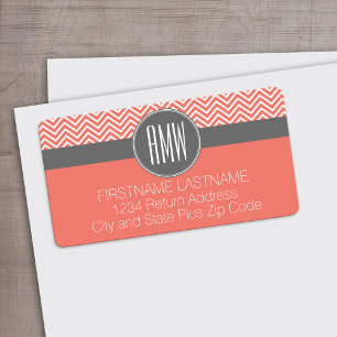 Etiqueta Coral Peach Gray Chevrons Personalizado Triple Mon