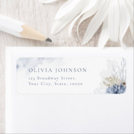 Etiqueta Corales azules y conchas marinas temática de la pl