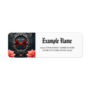 Etiqueta Corazón Alado Carmesí Romance Gótico Elegante .