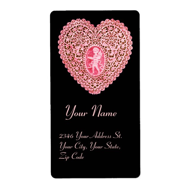 Etiqueta CORAZÓN CUPID LACE,negro rosa (Frente)