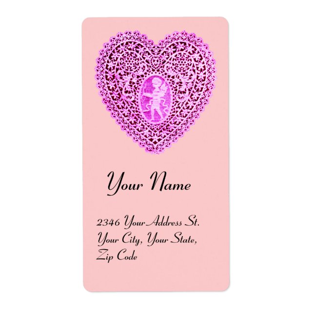 Etiqueta CORAZÓN CUPIDA LACE, morado rosado (Frente)
