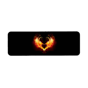 Etiqueta Corazón de fuego angélico con alas