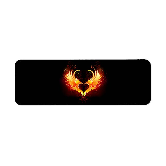 Etiqueta Corazón de fuego angélico con alas (Frente)