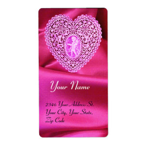 ETIQUETA CORAZÓN DE LACE CUPIDO,ROPA DE SEDA FUCHSIA