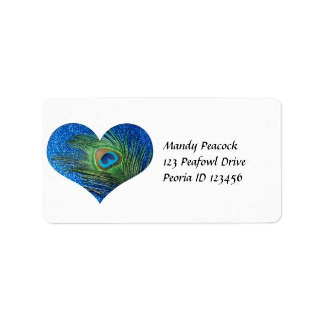 Etiqueta Corazón de pavo real azul Purpurinoso (Frente)