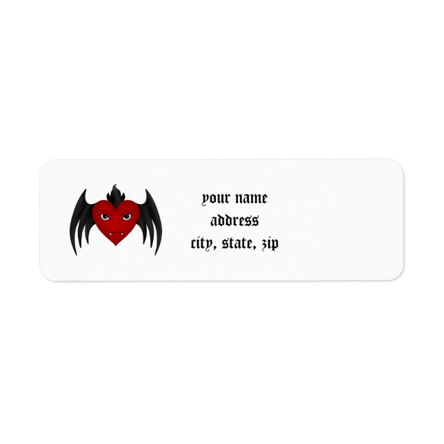 Etiqueta Corazón de vampiro gótico lindo alado (Frente)