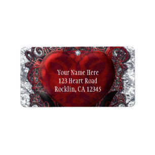 Etiqueta Corazón Gótico Romántico Rojo Negro Plateado San V