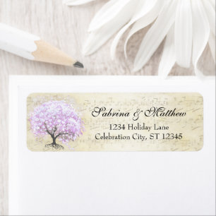 Etiqueta Corazón Medieval Hoja Lila Árbol Amor Pájaro Regre