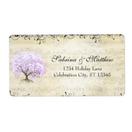 Etiqueta Corazón Medieval Hoja Lila Árbol Amor Pájaro Regre