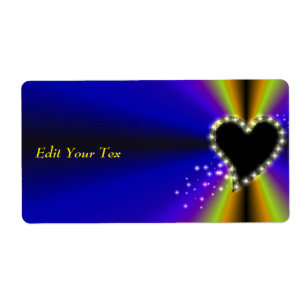 Etiqueta Corazón negro con estrellas en arcoiris amarillo p