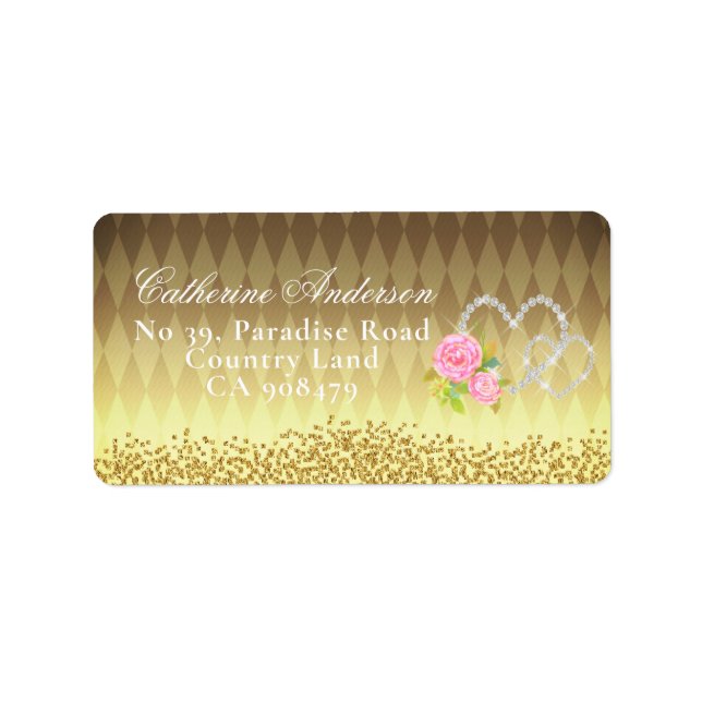 Etiqueta Corazones Brillantes Floral Oro (Frente)