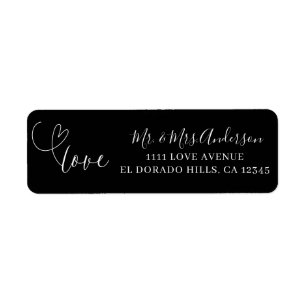 Etiqueta Corazones Modernos Amor en Blanco y Negro Boda Min