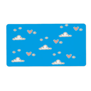 Etiqueta Corazones y nubes en azul