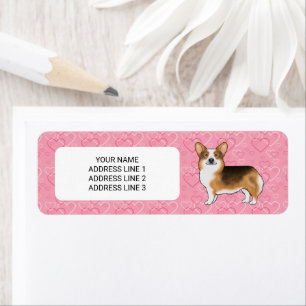 Etiqueta Corgi Galés de Pembroke Cabeza Roja Corazones Rosa