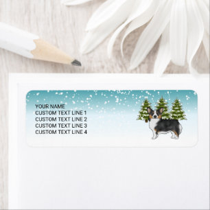 Etiqueta Corgi Pembroke Tri Negro Navidad Invierno Azul