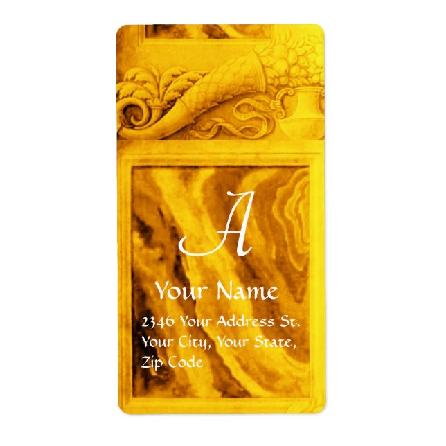 Etiqueta CORNUCOPIA MONOGRAM, amarillo dorado brillante (Frente)