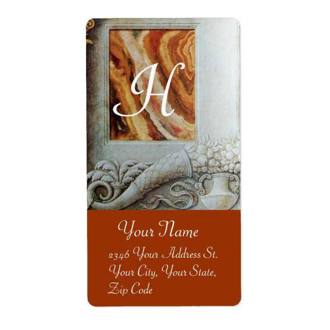 Etiqueta CORNUCOPIA MONOGRAM , marrón negro y blanco (Frente)