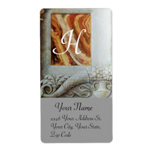 Etiqueta CORNUCOPIA MONOGRAM , marrón negro y blanco