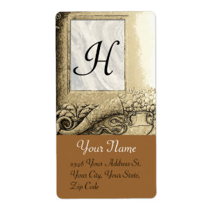 Etiqueta CORNUCOPIA MONOGRAM , marrón negro y blanco