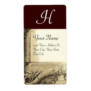Etiqueta CORNUCOPIA MONOGRAM , marrón negro y blanco
