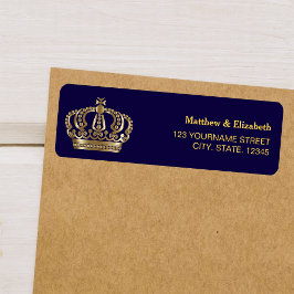 Etiqueta Corona de boda azul oro elegante