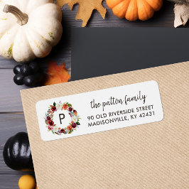 Etiqueta Corona de flores boho de otoño con monograma de di