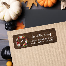 Etiqueta Corona de flores boho de otoño Monograma de direcc