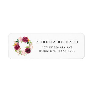 Etiqueta Corona de flores de otoño con acuarela Boho Borgoñ