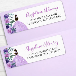 Etiqueta Corona de flores moradas lila para quinceañera