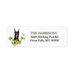 Etiqueta Corona de girasoles Doberman Pinscher Dirección de