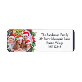 Etiqueta Corona de Navidad Festiva con Foto Personalizada