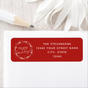 Etiqueta Corona floral roja personalizada de Navidad Etique