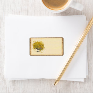 Etiqueta Corteza de árbol de hoja de corazón amarillo