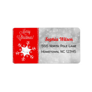 Etiqueta Corto Snowflake Feliz Navidad Rojo