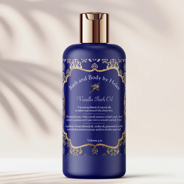 Etiqueta cosmética de jabón azul damasco y Relieve (Subido por el creador)