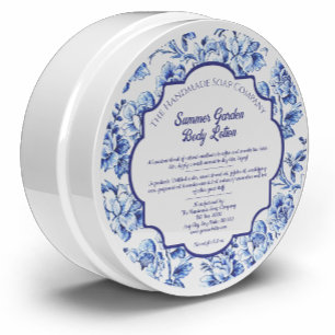 Etiqueta cosmética de jabón floral azul y blanco