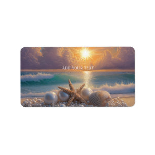 Etiqueta Costa Oceánica Puesta de Sol Conchas Perlas