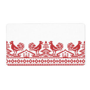 Etiqueta Costilla cruzada del Rooster Rojo