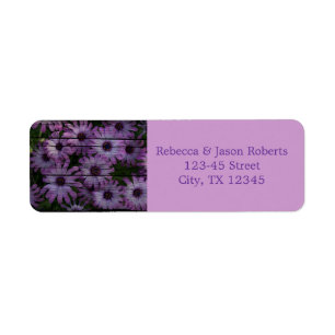 Etiqueta country barn wood purple daisy wedding